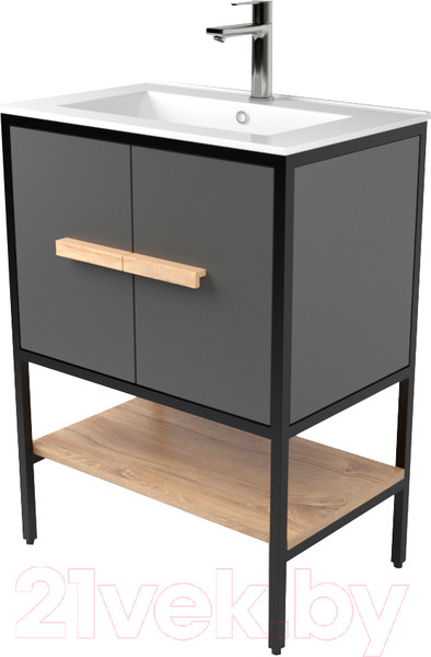 Изображение товара Тумба под умывальник Дабер 010 WeltWasser Deilbach 7517-60 / Т10.6W.2.4 (черный/серый/дуб канзас коричневый)