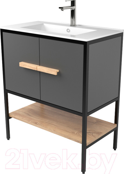 Изображение товара Тумба под умывальник Дабер 010 WeltWasser Deilbach 7517-70/ Т10.7W.2.4 (черный/серый/дуб канзас коричневый)