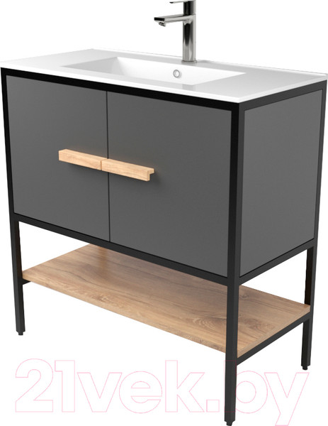 Изображение товара Тумба под умывальник Дабер 010 WeltWasser Deilbach 7517-80 / Т10.8W.2.4 (черный/серый/дуб канзас коричневый)