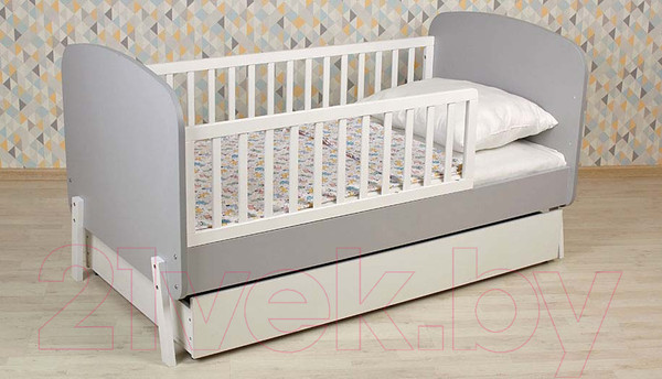 Изображение товара Детская кроватка Polini Kids Mirum 2010 c ящиком / 0003150-151 (серый/белый)