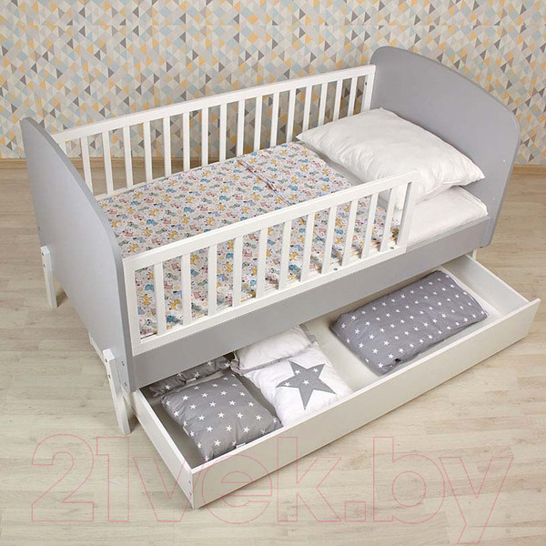 Изображение товара Детская кроватка Polini Kids Mirum 2010 c ящиком / 0003150-151 (серый/белый)