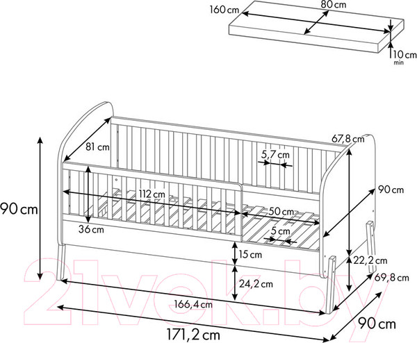 Изображение товара Детская кроватка Polini Kids Mirum 2010 c ящиком / 0003150-151 (серый/белый)