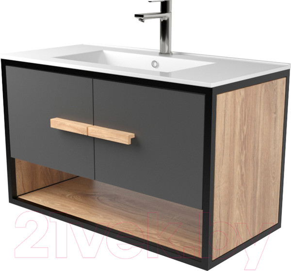 Изображение товара Тумба под умывальник Дабер 009 WeltWasser Deilbach 7517-80 / Т9.8W.2.4 (черный/серый/дуб канзас коричневый)