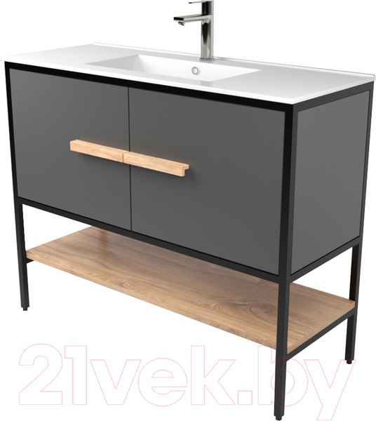 Изображение товара Тумба под умывальник Дабер 007 WeltWasser Deilbach 7517-100 / Т7.10W.2.4 (черный/серый/дуб канзас коричневый)