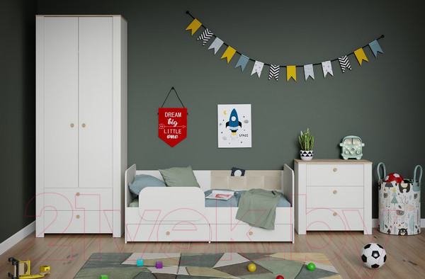 Изображение товара Комод Mobi Джастин 16.228.03 (белый PE шагрень/дуб белый Exclusive OW D4430)