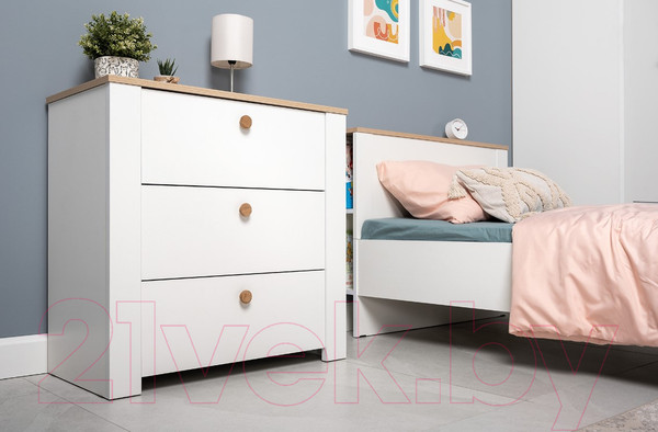 Изображение товара Комод Mobi Джастин 16.228.03 (белый PE шагрень/дуб белый Exclusive OW D4430)