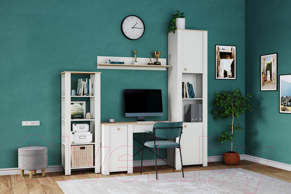 Изображение товара Письменный стол Mobi Джастин 12.154 (белый PE шагрень/дуб белый Exclusive OW D4430)