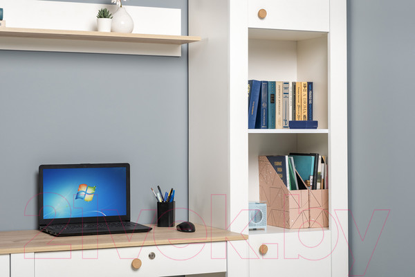 Изображение товара Письменный стол Mobi Джастин 12.154 (белый PE шагрень/дуб белый Exclusive OW D4430)