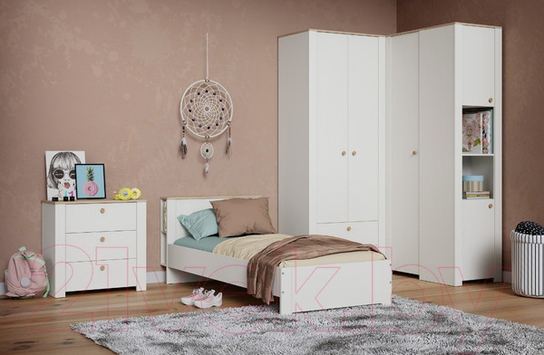 Изображение товара Шкаф-пенал Mobi Джастин 16.306 (белый PE шагрень/дуб белый Exclusive OW D4430)