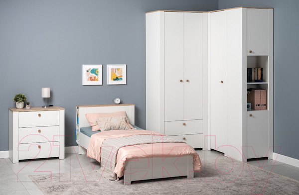 Изображение товара Шкаф-пенал Mobi Джастин 16.306 (белый PE шагрень/дуб белый Exclusive OW D4430)