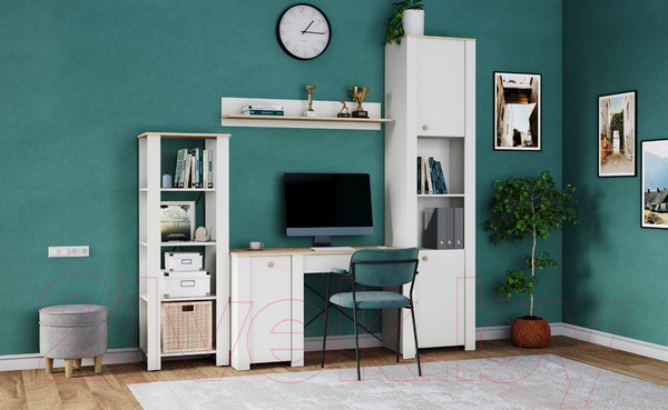 Изображение товара Шкаф-пенал Mobi Джастин 16.306 (белый PE шагрень/дуб белый Exclusive OW D4430)