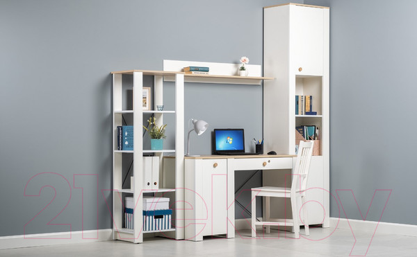 Изображение товара Шкаф-пенал Mobi Джастин 16.306 (белый PE шагрень/дуб белый Exclusive OW D4430)