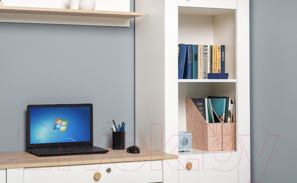 Изображение товара Шкаф-пенал Mobi Джастин 16.306 (белый PE шагрень/дуб белый Exclusive OW D4430)