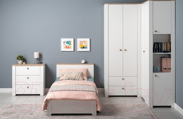 Изображение товара Шкаф Mobi Джастин 13.229 угловой (белый PE шагрень/дуб белый Exclusive OW D4430)