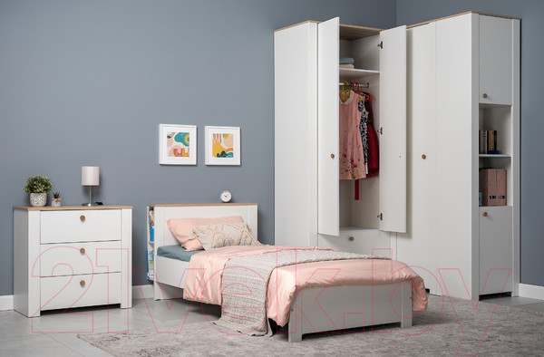 Изображение товара Шкаф Mobi Джастин 13.229 угловой (белый PE шагрень/дуб белый Exclusive OW D4430)