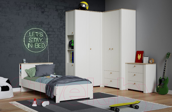 Изображение товара Шкаф Mobi Джастин 13.229 угловой (белый PE шагрень/дуб белый Exclusive OW D4430)