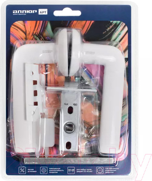 Изображение товара Ручка дверная Аллюр Арт Поло W+L45-8 W 15110/S45 / 14668 (матовый белый)