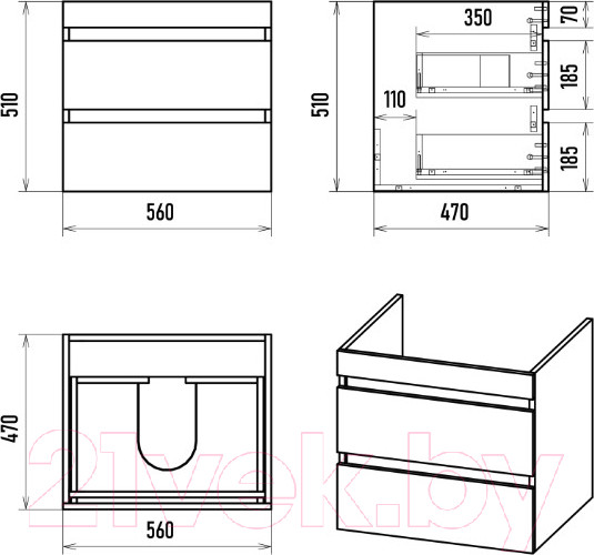 Изображение товара Тумба под умывальник Misty Коломбо 60 / П-Кол06060-011П2Я (подвесная, черный/темное дерево)