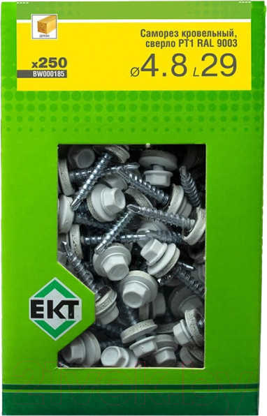 Изображение товара Саморез ЕКТ Кровельный с резиновой прокладкой 4.8х29 сверло PT3 / BW000185 (250шт)