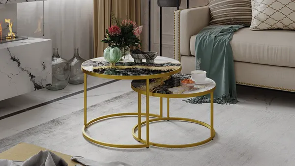 Изображение товара Журнальный столик ТриЯ Вега (золото/стекло золотой мрамор)