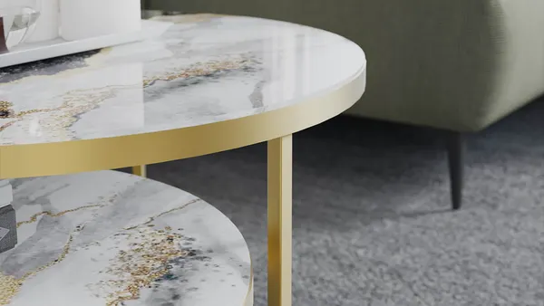 Изображение товара Журнальный столик ТриЯ Вега (золото/стекло золотой мрамор)