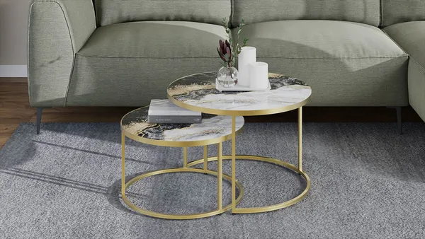 Изображение товара Журнальный столик ТриЯ Вега (золото/стекло золотой мрамор)