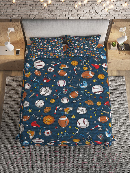 Изображение товара Набор текстиля для спальни Ambesonne Спортивные мячи 160x220 / bcsl_50555