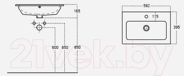 Изображение товара Тумба с умывальником Гамма Р24оФ8/2-У60 Практико-44060 (4812044015096)