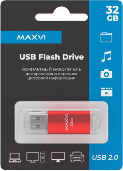 Изображение товара USB flash накопитель Maxvi MP 32GB 2.0 (красный)