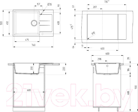 Изображение товара Мойка кухонная Ulgran U-602 (328 бежевый)