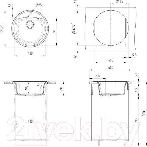 Изображение товара Мойка кухонная Ulgran U-603 (308 черный)
