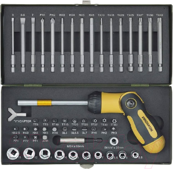 Изображение товара Набор бит Proxxon С трещоточной складной отверткой и магнитным держателем / 23104