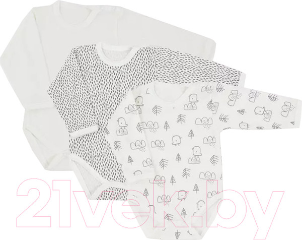 Изображение товара Набор боди для малышей MOWbaby Birds с длинным рукавом / 6182 (молочный, р.68)