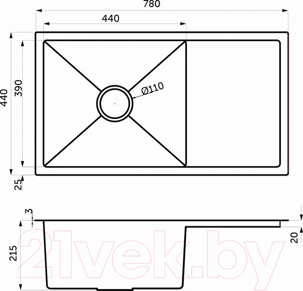 Изображение товара Мойка кухонная AKS Прямоугольная 78x44 (сатин)