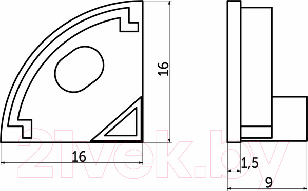 Изображение товара Заглушка для профиля AKS Orion-1616C четверть круга (белый)