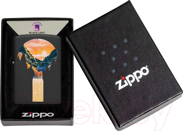 Изображение товара Зажигалка Zippo Mountain Waterfall / 48676 (черный матовый)