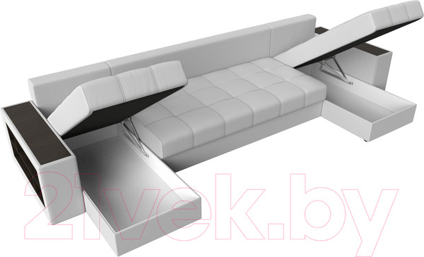 Изображение товара Диван П-образный Лига Диванов Дубай полки слева / 31519 (экокожа белый)
