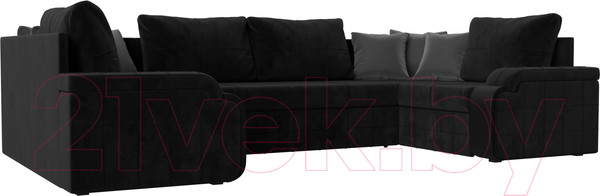 Изображение товара Диван П-образный Лига Диванов Николь / 117006 (велюр черный/экокожа черный)