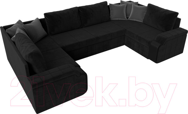 Изображение товара Диван П-образный Лига Диванов Николь / 117006 (велюр черный/экокожа черный)