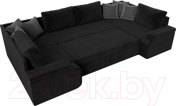 Изображение товара Диван П-образный Лига Диванов Николь / 117006 (велюр черный/экокожа черный)