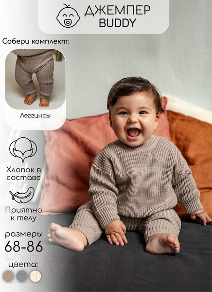 Изображение товара Джемпер для малышей Amarobaby Pure Love Buddy / AB-OD23-PLB26/12-80 (коричневый, р. 80)