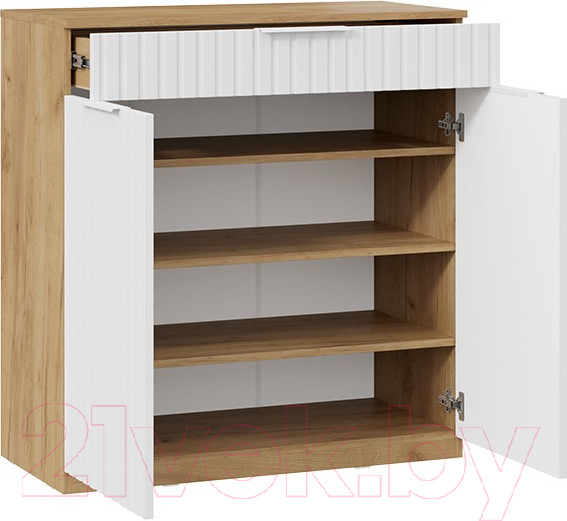 Изображение товара Тумба в прихожую ТриЯ Хилтон комбинированная Исп.2.2 (дуб крафт золотой/белый матовый)