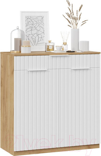 Изображение товара Тумба в прихожую ТриЯ Хилтон комбинированная Исп.2.2 (дуб крафт золотой/белый матовый)
