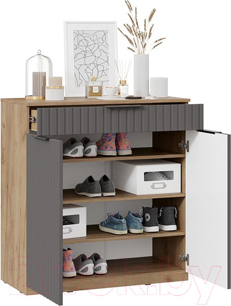 Изображение товара Тумба в прихожую ТриЯ Хилтон комбинированная Исп.2.2 (дуб крафт золотой/графит матовый)