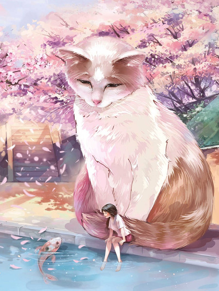 Изображение товара Набор алмазной вышивки Феникс+ Кот в Сакуре / 65561