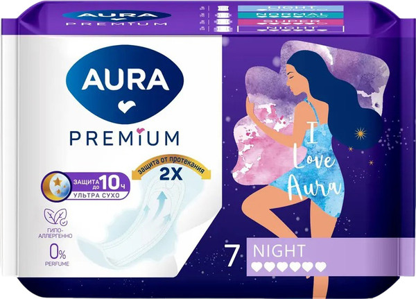 Изображение товара Прокладки гигиенические Aura Premium Night (7шт)