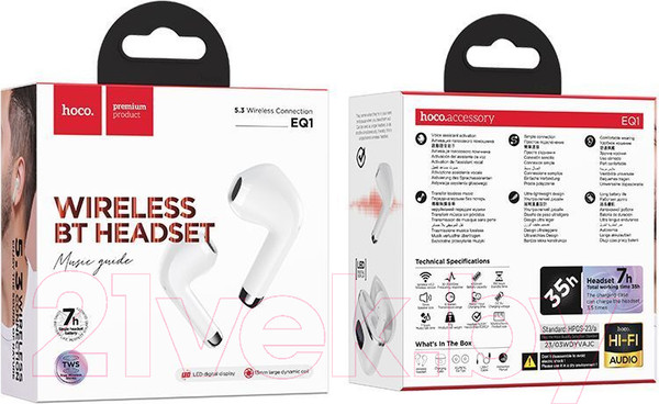 Изображение товара Беспроводные наушники Hoco EQ1 TWS (белый)