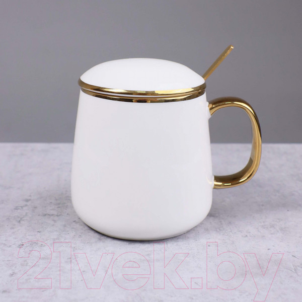 Изображение товара Чашка AksHome Moonshine с крышкой 12x9x19.5 (белый/золото)