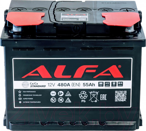 Изображение товара Автомобильный аккумулятор ALFA battery Standart R+ 480A / 6CT-55R (55 А/ч)