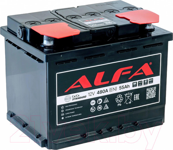 Изображение товара Автомобильный аккумулятор ALFA battery Standart R+ 480A / 6CT-55R (55 А/ч)